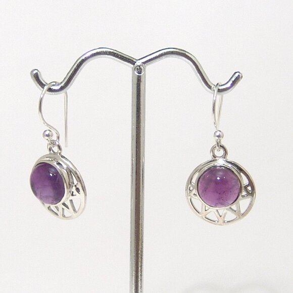 Sterling Silver Amethyst Earrings Dangle Genuine French Hooks 4.2 grams - Picture 1 of 3